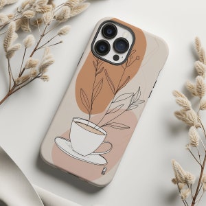 Coffee cup on pink and orange modern boho phone case for iPhone 15 14 13 12 11 Pro Max X XR XS 8, Samsung S20 S21 S22 S23 S24, Google Pixel