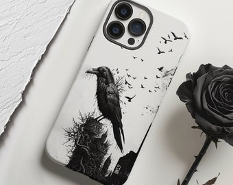 Dark academia dire raven gothic aesthetic phone case for iPhone 8 X XR XS 11 12 13 14 15 Pro Max, Samsung Galaxy S24 S23 S22, Google Pixel