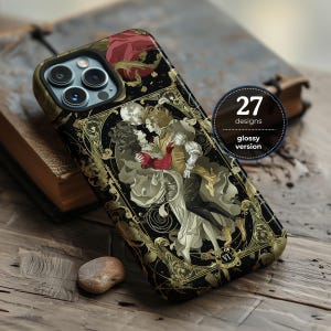 Art nouveau glossy aesthetic tarot card phone case for iPhone 16 15 14 13 12 11 Pro Max X XR XS 8, Samsung Galaxy S24 S23 S22, Google Pixel