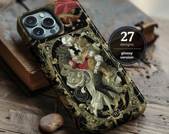 Art nouveau glossy aesthetic tarot card phone case for iPhone 16 15 14 13 12 11 Pro Max X XR XS 8 Samsung S25 S24 S23 S22 S21 Google Pixel