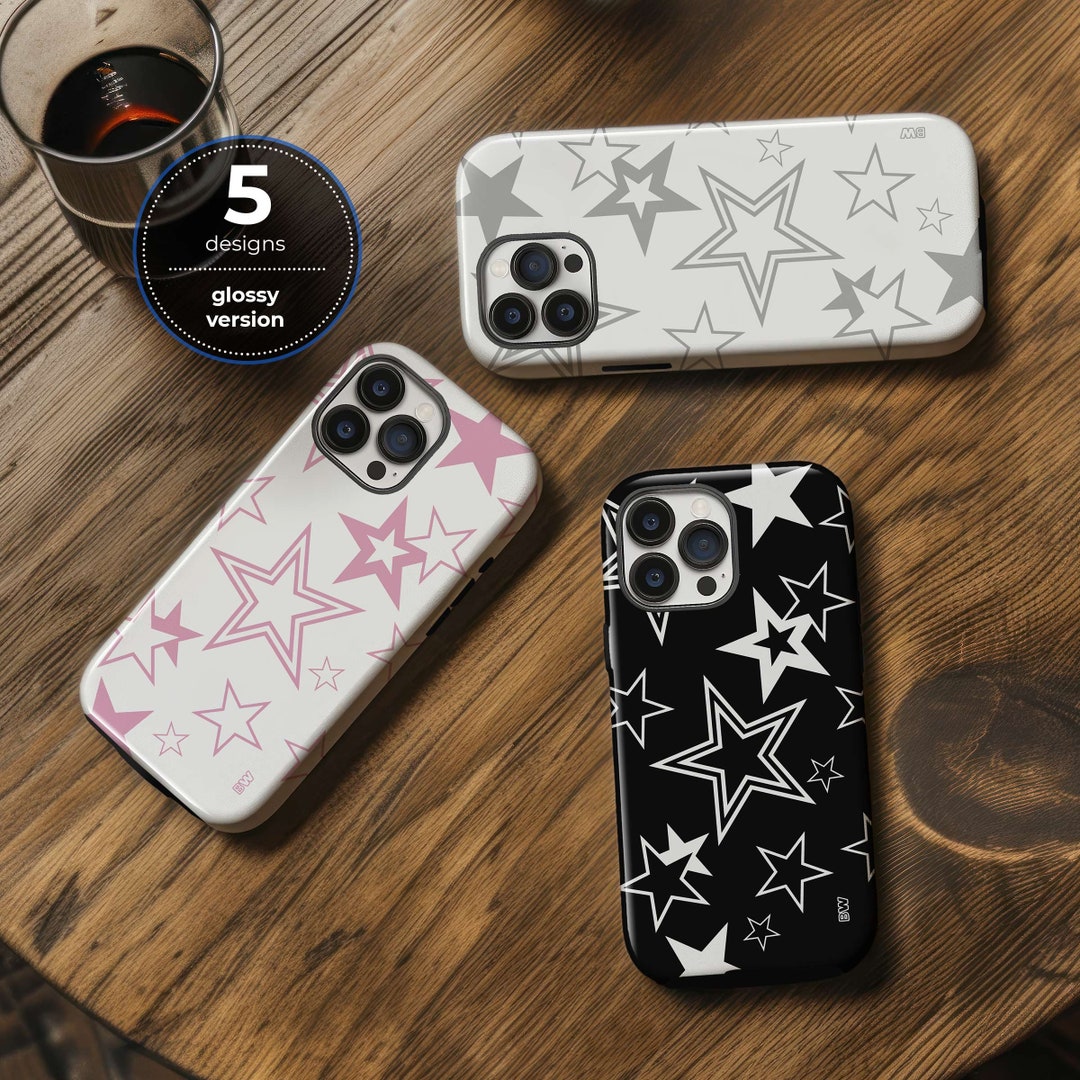 Star Pattern Phone Shining Star Pattern Glossy Aesthetic Phone Case for iPhone 15 14 13 12 ...