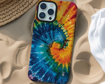 Rainbow psychedelic spiral tie dye phone case cover for iPhone 8 X XR XS 11 12 13 14 15 Pro Max, Samsung Galaxy S24 S23 S22, Google Pixel