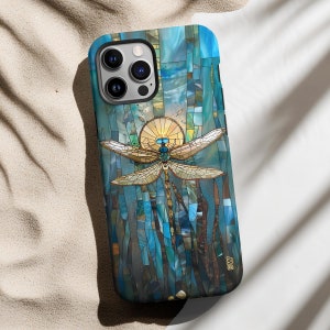 Dragonfly phone case stained glass mosaic phone cover for iPhone 15 14 13 12 11 Pro Max X XR XS 8, Samsung Galaxy S24 S23 S22, Google Pixel