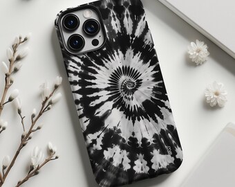 Black and white groovy spiral tie dye phone case for iPhone 15 14 13 12 11 Pro Max X XR XS 8, Samsung S20 S21 S22 S23 S24, Google Pixel