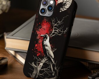 Dark fantasy blood raven gothic aesthetic phone case for iPhone 8 X XR XS 11 12 13 14 15 Pro Max, Samsung Galaxy S24 S23 S22, Google Pixel