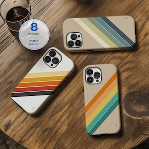 Vintage 70s diagonal matte retro stripes phone case for iPhone 8 X XR XS 11 12 13 14 15 16 Pro Max Samsung Galaxy S24 S23 S22 Google Pixel