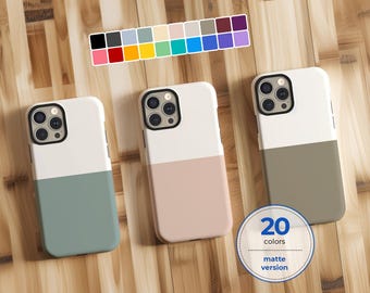 Minimalist horizontal two-tone matte phone case cover for iPhone X XR 11 12 13 14 15 16 17 Pro Max Galaxy S26 S25 S24 S23 S22 Google Pixel
