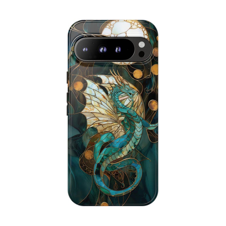 Majestic dragon stained glass mosaic phone case for iPhone 17 16 15 14 13 12 11 Pro Max X XR 8 Galaxy S26 S25 S24 S23 S22 Google Pixel image 9