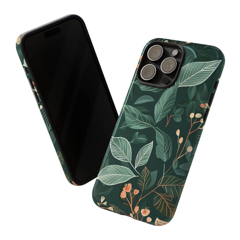 Green botany aesthetic flower phone case cover for iPhone 8 X XR XS 11 12 13 14 15 Pro Max, Samsung Galaxy S24 S23 S22, Google Pixel image 4