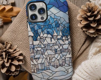 Snowy winter town Christmas holiday aesthetic phone case for iPhone 8 X XR XS 11 12 13 14 15 16 Pro Max Galaxy S21 S22 S23 S24 Google Pixel