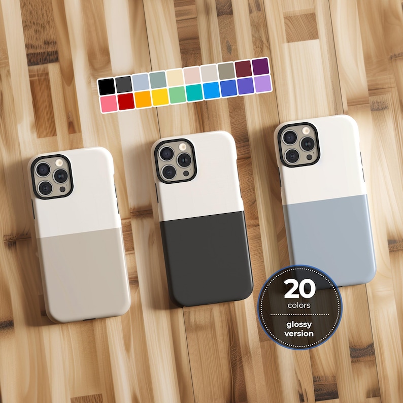 Minimalist horizontal two-tone glossy phone case cover for iPhone X XR 11 12 13 14 15 16 17 Pro Max Galaxy S26 S25 S24 S23 S22 Google Pixel image 1