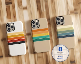 Vintage 70s horizontal matte retro stripes phone case for iPhone 17 16 15 14 13 12 11 Pro Max X XR 8 Galaxy S26 S25 S24 S23 S22 Google Pixel