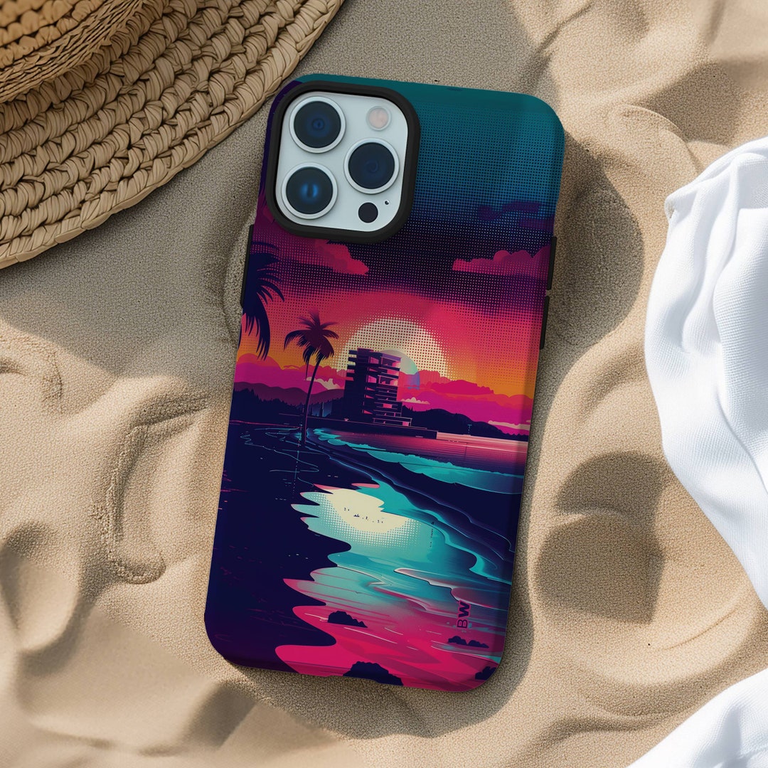 Synthwave Beach Hotel Retro 80s Aesthetic Phone Case for iPhone 8 X XR ...
