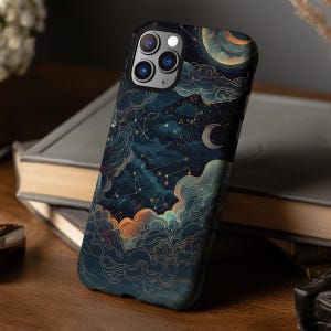 Swirling starry clouds art deco celestial phone case for iPhone 17 16 15 14 13 12 11 Pro Max X XR 8 Samsung S26 S25 S24 S23 S22 Google Pixel