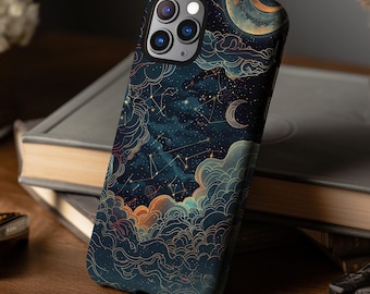 Swirling starry clouds art deco celestial phone case for iPhone 17 16 15 14 13 12 11 Pro Max X XR 8 Samsung S26 S25 S24 S23 S22 Google Pixel