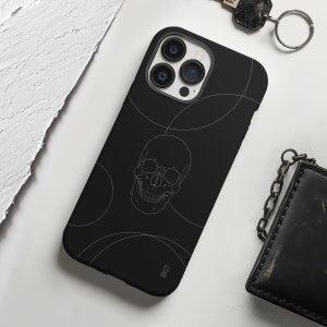 Modern gothic skull minimalist aesthetic phone case for iPhone 8 X XR XS 11 12 13 14 15 Pro Max, Samsung Galaxy S24 S23 S22, Google Pixel