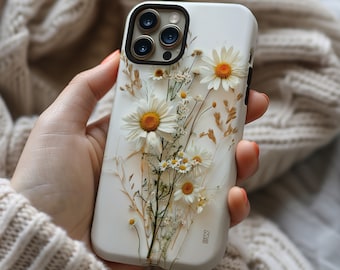 Bundle of daisies pressed flower print phone case for iPhone 15 14 13 12 11 Pro Max X XR XS 8, Samsung S20 S21 S22 S23 S24, Google Pixel