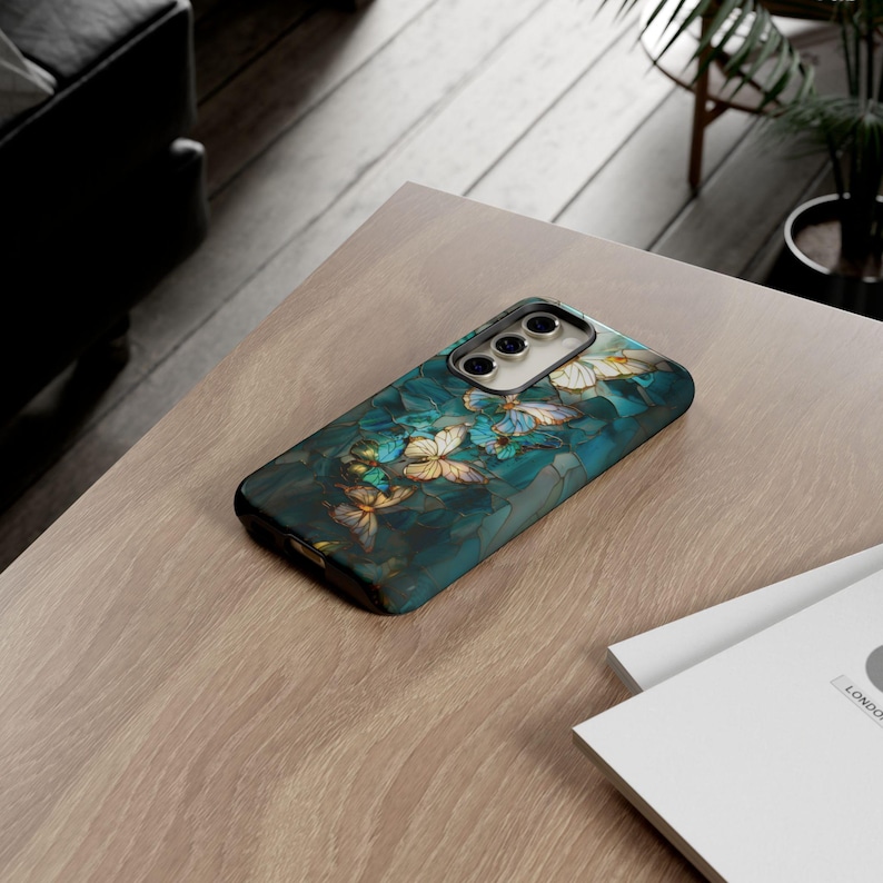 Pretty butterfly stained glass mosaic phone case for iPhone 17 16 15 14 13 12 11 Pro Max X XR XS 8 Samsung S26 S25 S24 S23 S22 Google Pixel image 9