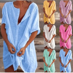 Beach Women's Swimsuit Cover-Up - Swimwear Tunic Dress, Your Casual Mini Beachwear Essential for Effortless Summer Style