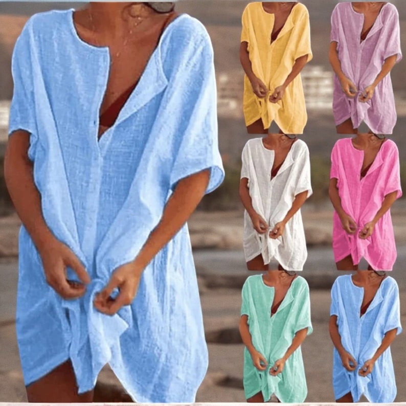 Beach Women's Swimsuit Cover-Up Swimwear Tunic Dress, Your Casual Mini Beachwear Essential for Effortless Summer Style immagine 1