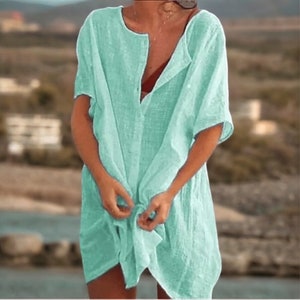 Beach Women's Swimsuit Cover-Up Swimwear Tunic Dress, Your Casual Mini Beachwear Essential for Effortless Summer Style Green