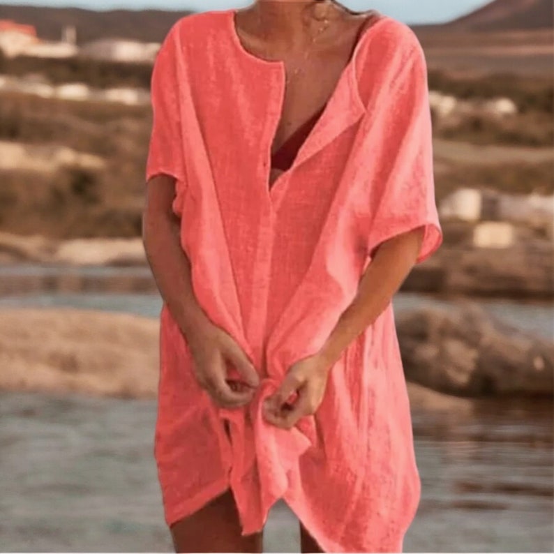 Strand-Badeanzug für Damen Bademode, Tunika-Kleid, Ihre lässige Mini-Strandbekleidung, unverzichtbar für mühelosen Sommer-Stil Red