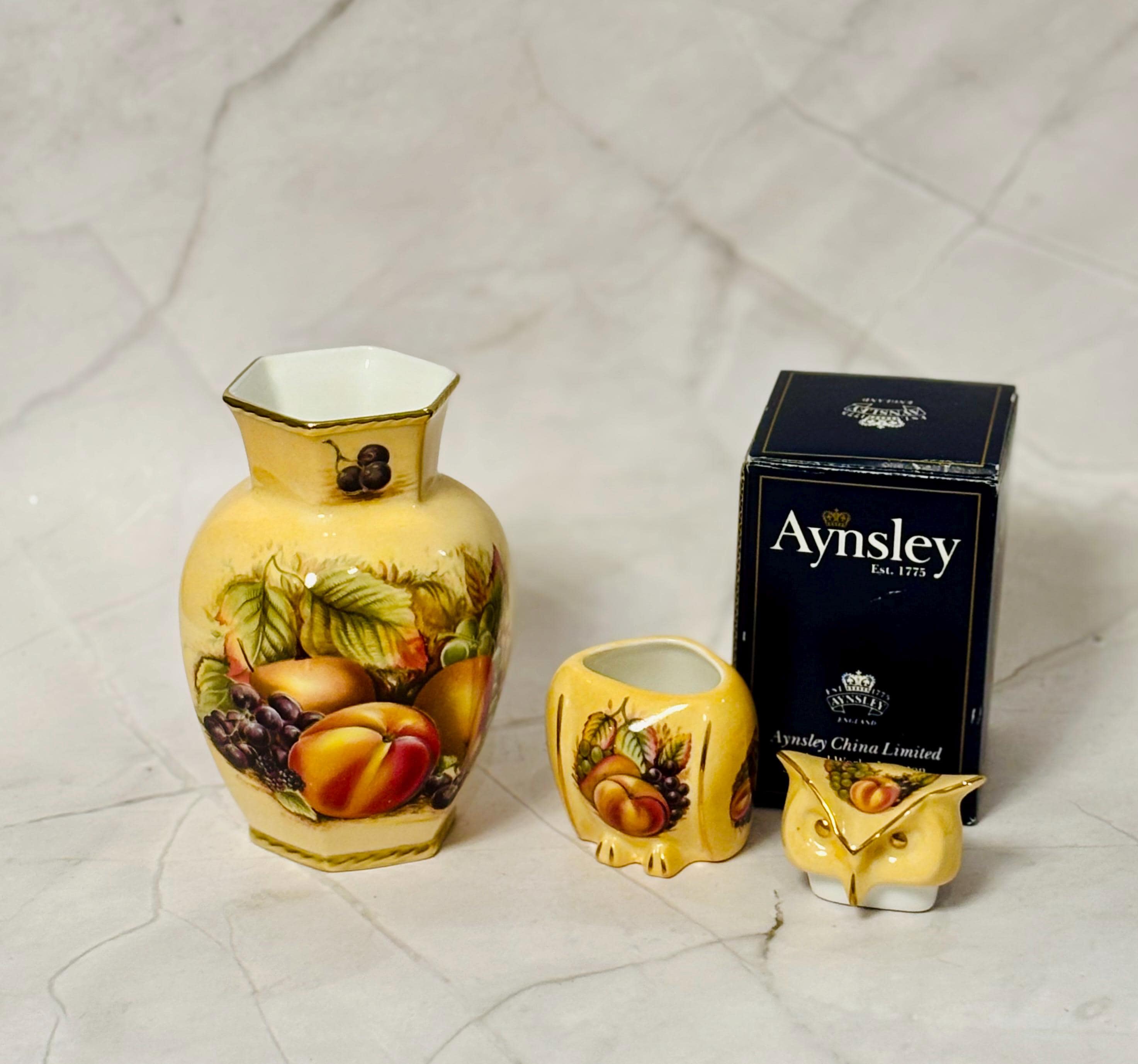 Aynsley Gold Orchard Vase and Owl Figurine - Etsy