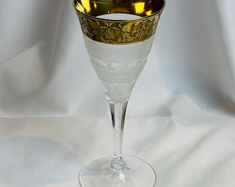 Vintage Moser Crystal Wine Glass with Gold Encrusted Rim.