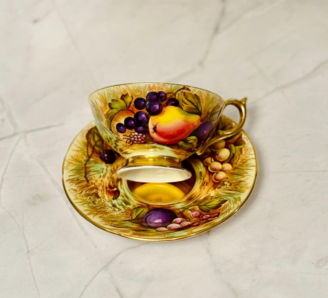 Aynsley Orchard Gold Tea Cup and Saucer: Signed Collectible China