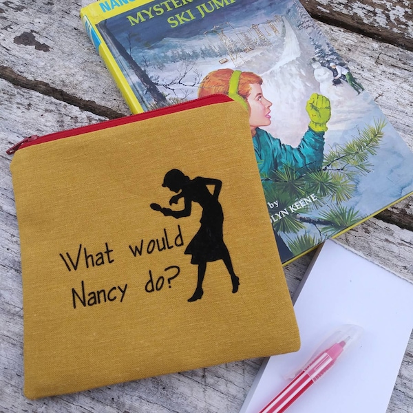 What would Nancy do? Zipper pouch. Nancy Drew  bag. Carolyn Keene fans. Gift idea. Mystery purse.