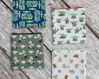 Star Wars Mandalorian zipper pouch. Assorted designs. Grogu fan. Baby Yoda gift. The Child change purse. Jedi recommended.