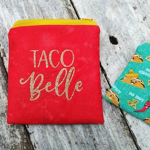 Taco Belle bag set. Spicy taco Tuesday mini coin purse. Zipper pouch. Girlfriend gift. Mexican food.