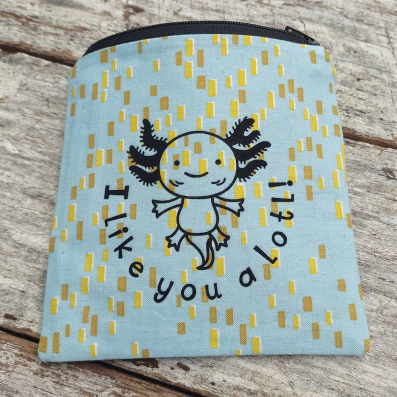 Cute axolotl zipper pouch. I like you a lotl. Little mint change purse. Salamander lovers gift idea. Fabric bag. image 2