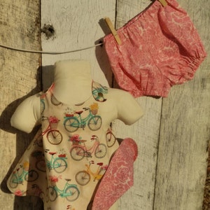 Reversible dress and bloomers set. Flower delivery bicycles reverses to pick and cream floral. image 3