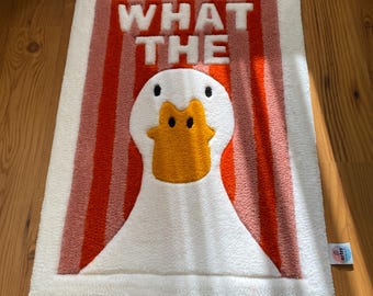 What The Duck Tufted Rug, Funny Handmade Cartoon Duck Carpet, Quirky Orange Floor Mat for Dorm Room or Playful Aesthetic Decor