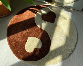 Yin Yang Print Getuft Tapijt, Moederdag Cadeau, Cadeaus voor haar, Hart Tufting Rug, Custom Handamade Rug, Zacht & Pluizig, Muuropknoping, Geschenken Rug