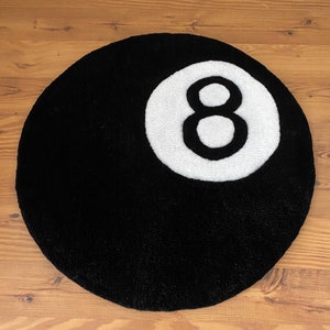 Handmade 8 Ball Tufted Rug, Modern Round Pool Ball Floor Accent, Unique Gaming Inspired Home Decor for Billiard Lovers