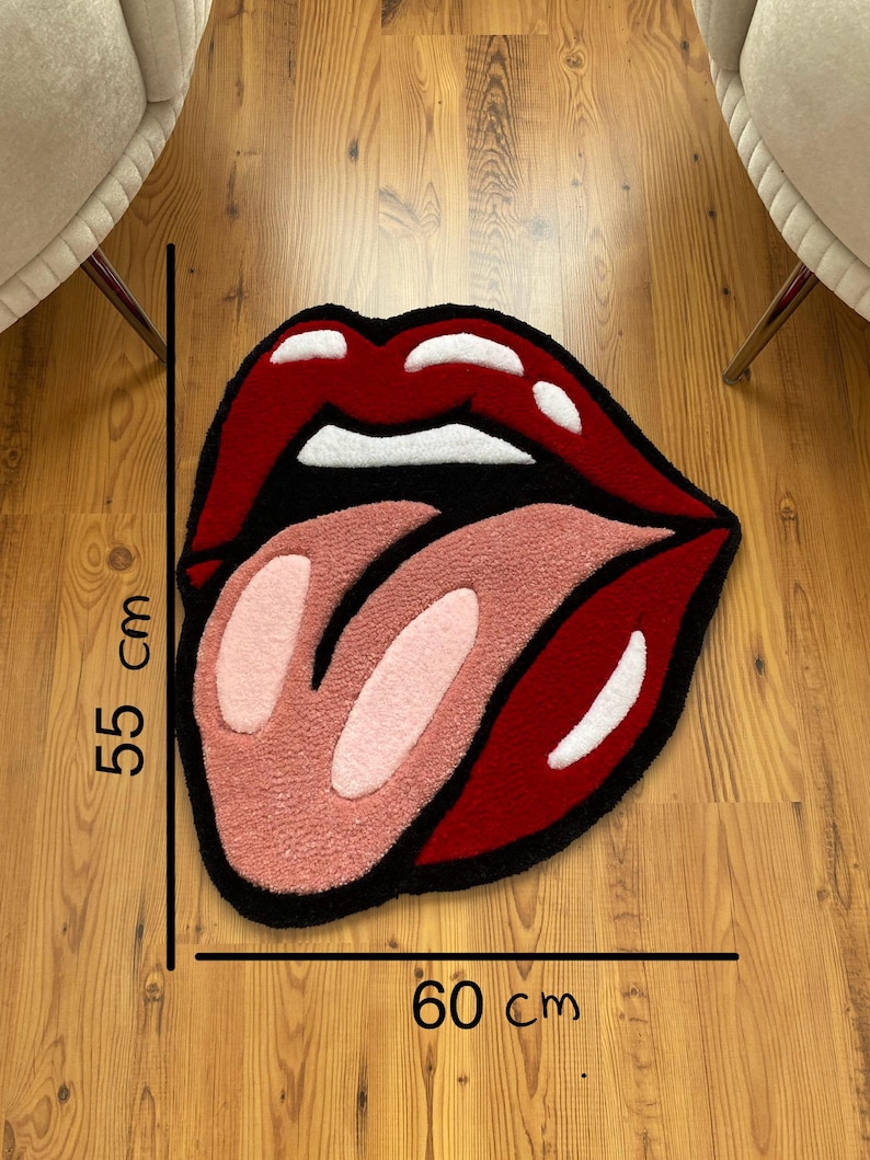Handmade Sassy Lips Tufted Rug Funky Pop Art Tongue Out Floor Mat Bold ...
