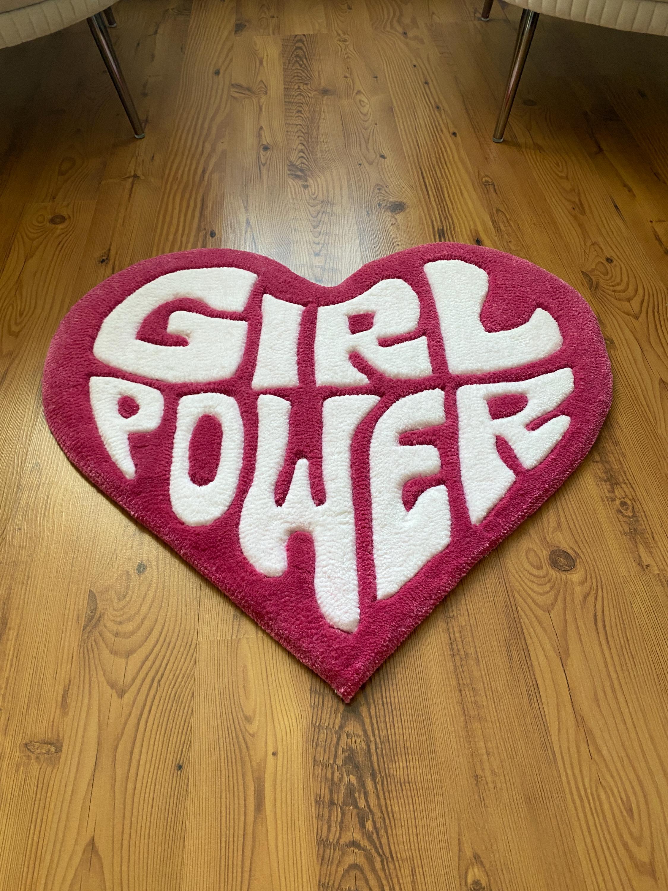 Pink Heart Girl Power Rug / Handmade Tufted Carpet, Feminine Room Decor ...