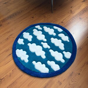 Cloud Tufted Rug, Sky Round Area Rug, Cute Nursery Decor, Kids Room Rug, Blue Bathroom Rug, Handmade Aesthetic Carpet, Housewarming Gift image 12