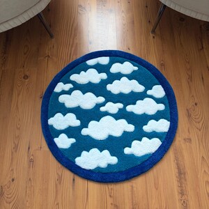 Cloud Tufted Rug, Sky Round Area Rug, Cute Nursery Decor, Kids Room Rug, Blue Bathroom Rug, Handmade Aesthetic Carpet, Housewarming Gift image 10