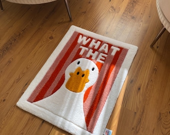 What The Duck Tufted Rug, Funny Handmade Cartoon Duck Carpet, Quirky Orange Floor Mat for Dorm Room or Playful Aesthetic Decor