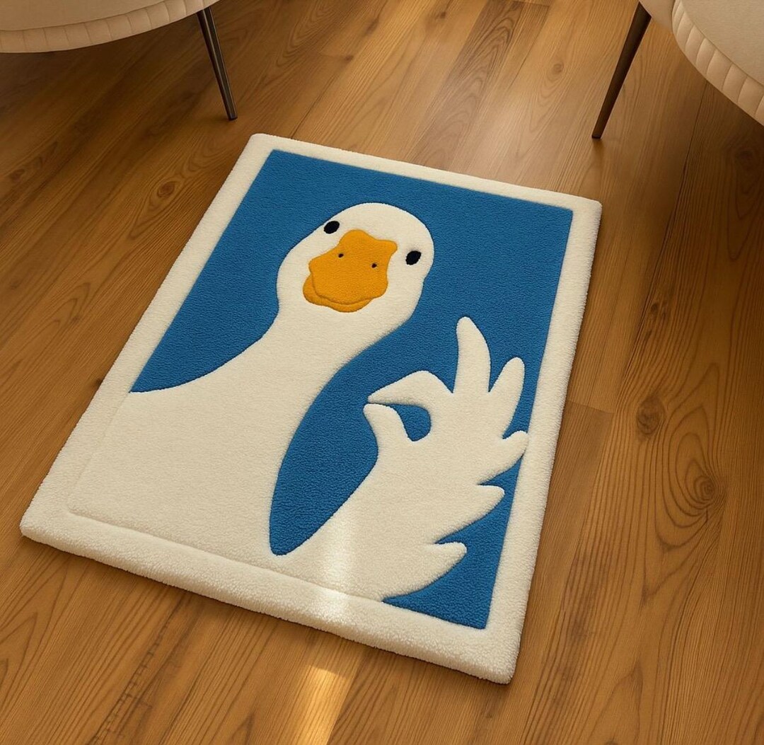 Funny Blue Duck Tufted Rug, Handmade Cute Goose Bathroom Soft Washable ...