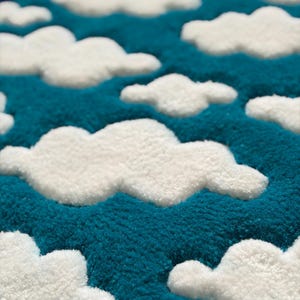 Cloud Tufted Rug, Sky Round Area Rug, Cute Nursery Decor, Kids Room Rug, Blue Bathroom Rug, Handmade Aesthetic Carpet, Housewarming Gift image 5