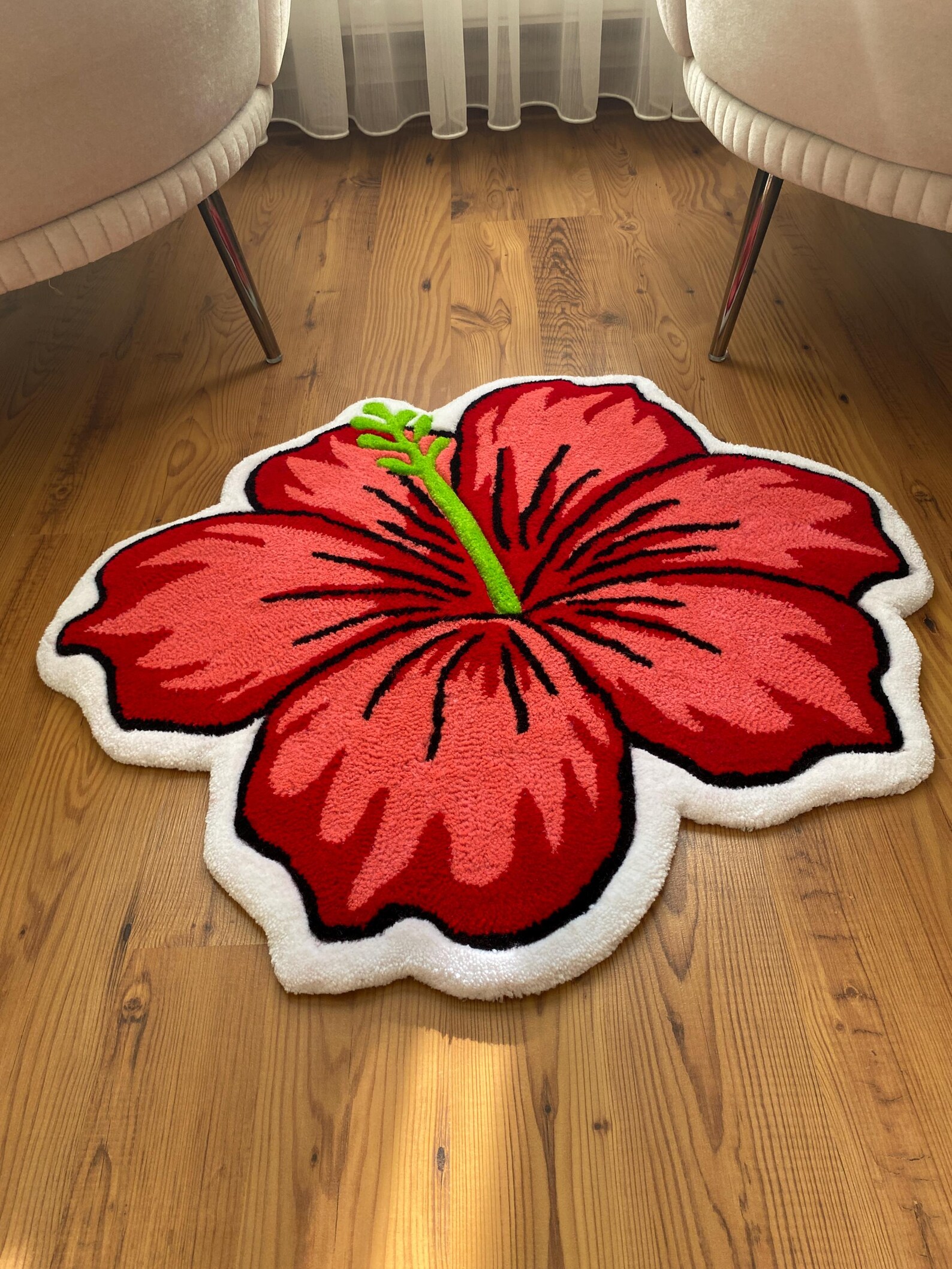 Hibiscus Rug Red Hibiscus Flower Tufted Rug Handmade Tropical Carpet for Summer ...
