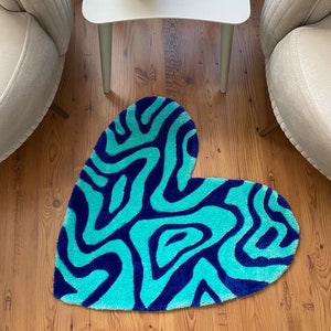 Handmade Blue Abstract Heart Tufted Rug, Vibrant Modern Floor Accent ...