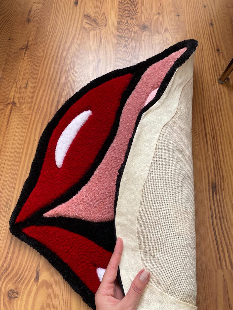 Handmade Sassy Lips Tufted Rug Funky Pop Art Tongue Out Floor Mat Bold ...