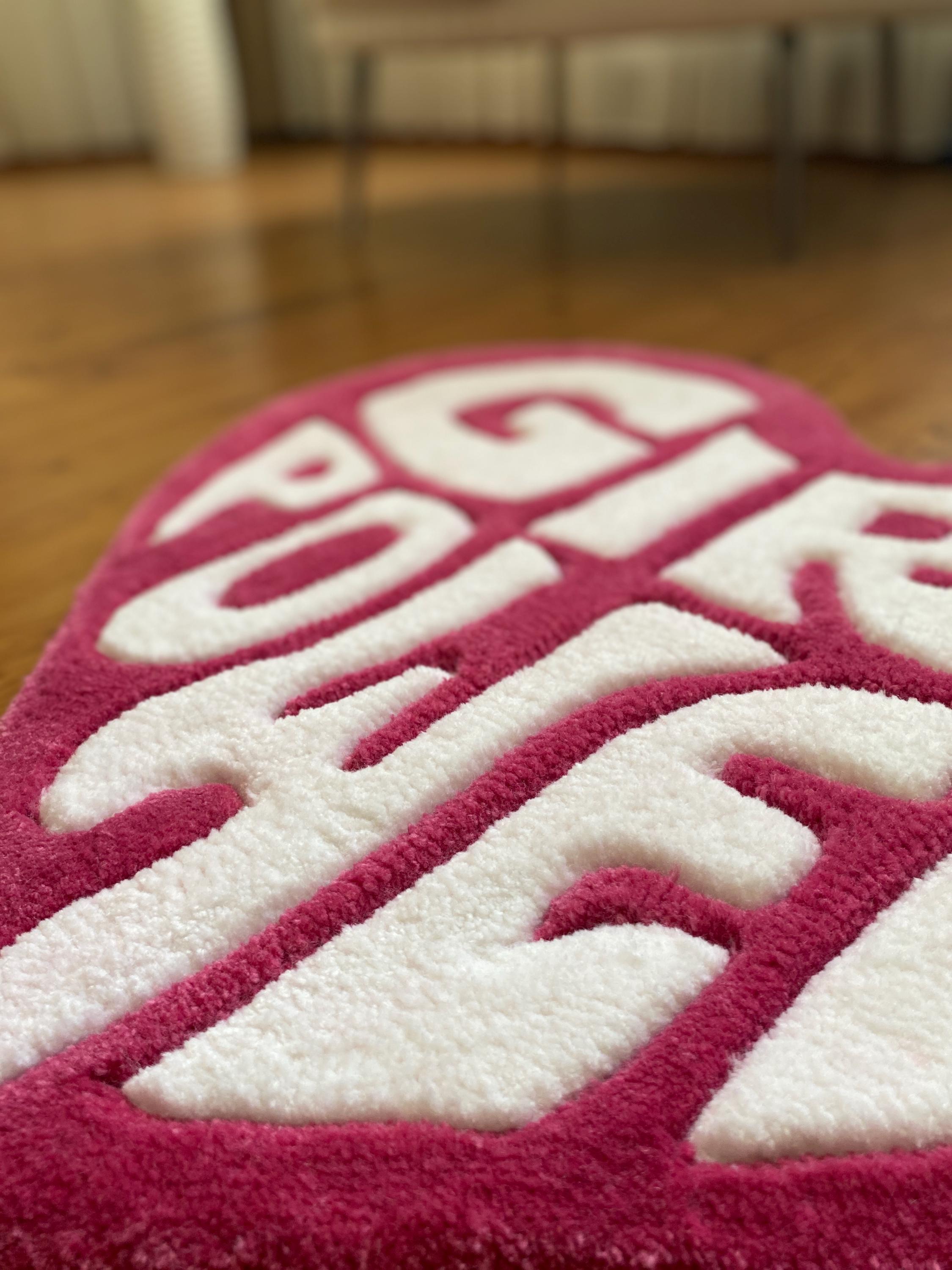 Power Rug Pink Heart Girl Power Rug / Handmade Tufted Carpet, Feminine Room Decor ...