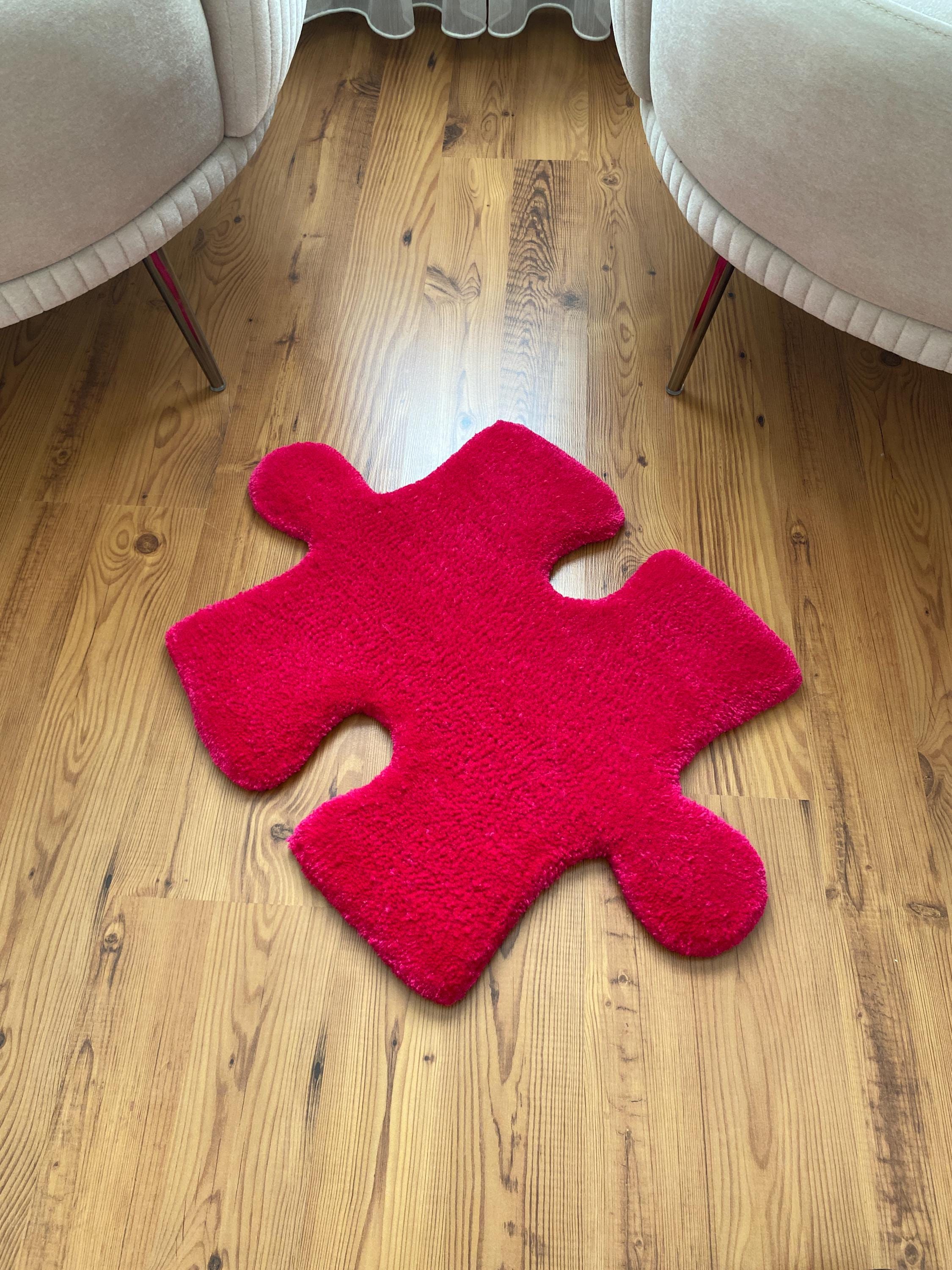 Handmade Tufted Puzzle Piece Rug, Funky Red Jigsaw Floor Mat, Unique ...