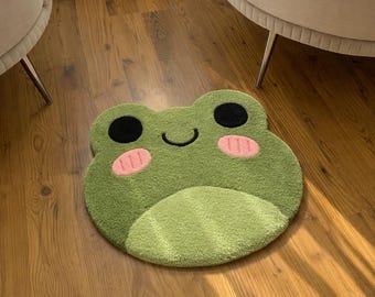 Cute Frog Shaped Rug, Handmade Tufted Frog Bath Mat, Kawaii Frog Green Nursery Playroom Rug, Kids Room Decor, Dopamine Decor, Wall Hanging